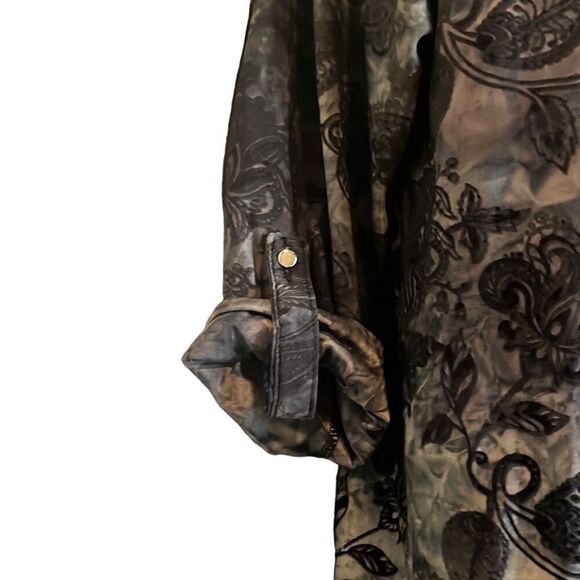 Chances R Black Tan Floral Burnout Sheer Roll Tab Sleeve Blouse Top Small Boho - Picture 4 of 8